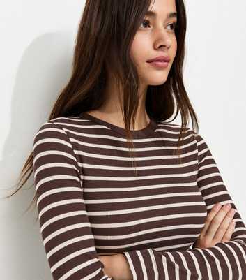 Pink Cotton Rich Long Sleeve Ribbed Crew Neck Top