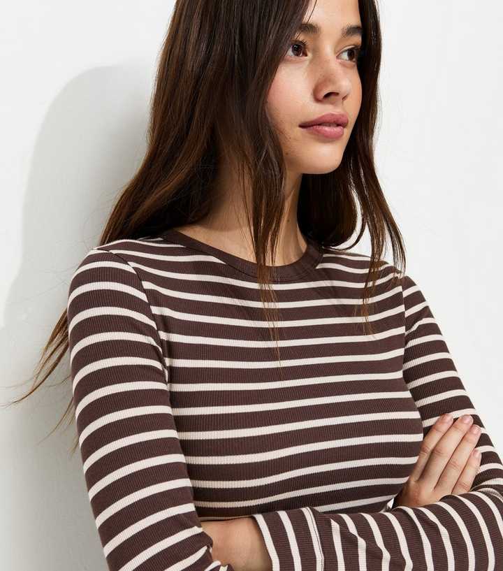 Pink Cotton Rich Long Sleeve Ribbed Crew Neck Top