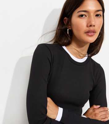 Black Cotton Rich 2 In 1 Layered Look Top