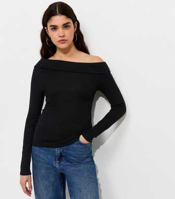 Black Bardot Off the Shoulder Long Sleeve Top