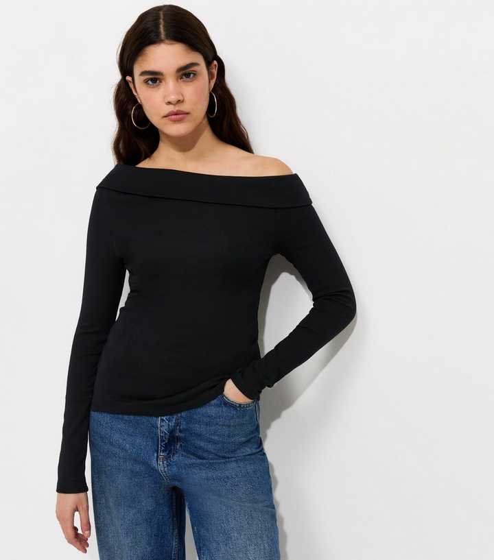 Black Bardot Off the Shoulder Long Sleeve Top