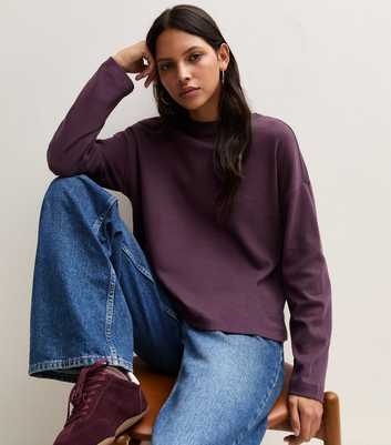 Premium Dark Purple Cotton Long Sleeve Skater T-Shirt