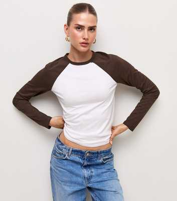 Brown Cotton Long Sleeve Raglan T-Shirt