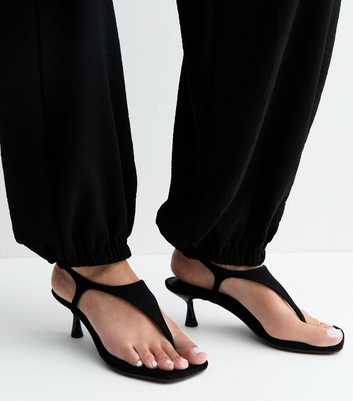 Black Faux Suede Toe Post Kitten Heel Sandals