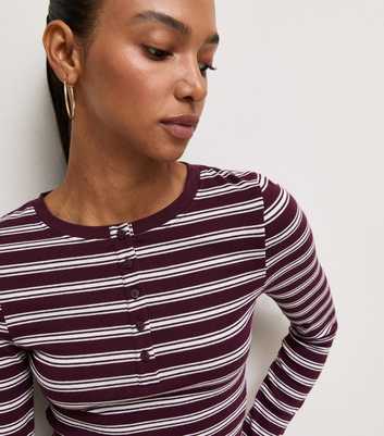 Red Cotton Rich Striped Crop Crew Neck Henley Top
