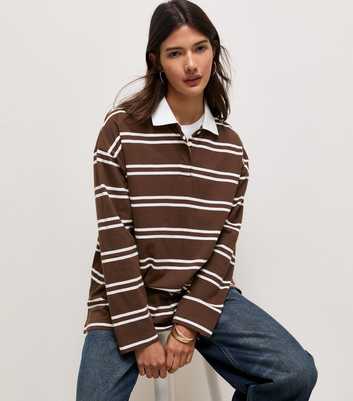 Brown Cotton Rich Stripe Long Sleeve Rugby Top