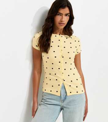 Yellow Cotton Rich Spot Print Button Through Baby Tee T-Shirt