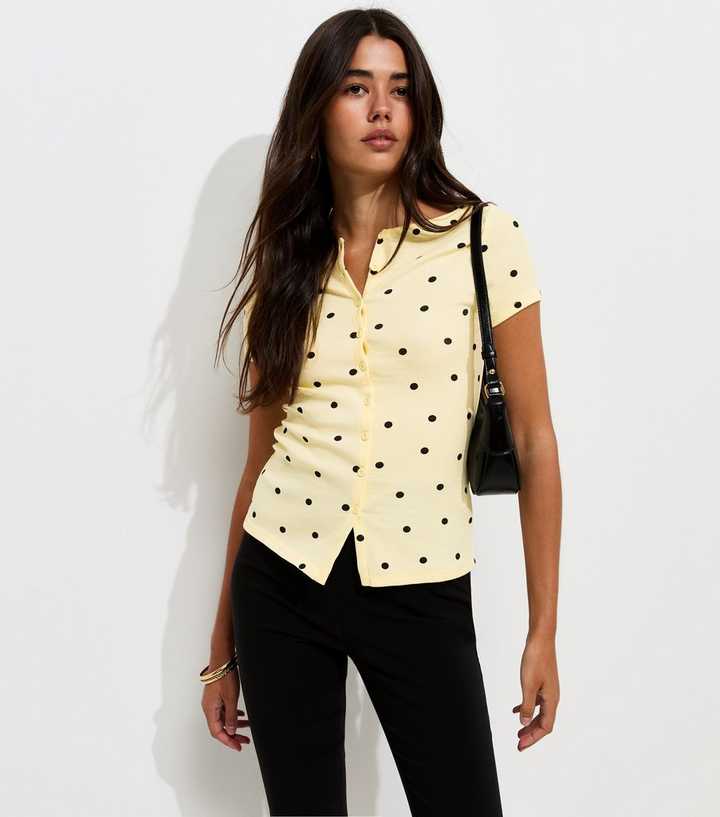Yellow Cotton Rich Spot Print Button Through Baby Tee T-Shirt