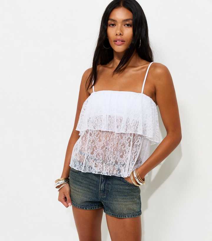 White Semi-Sheer Tiered Lace Cami Top