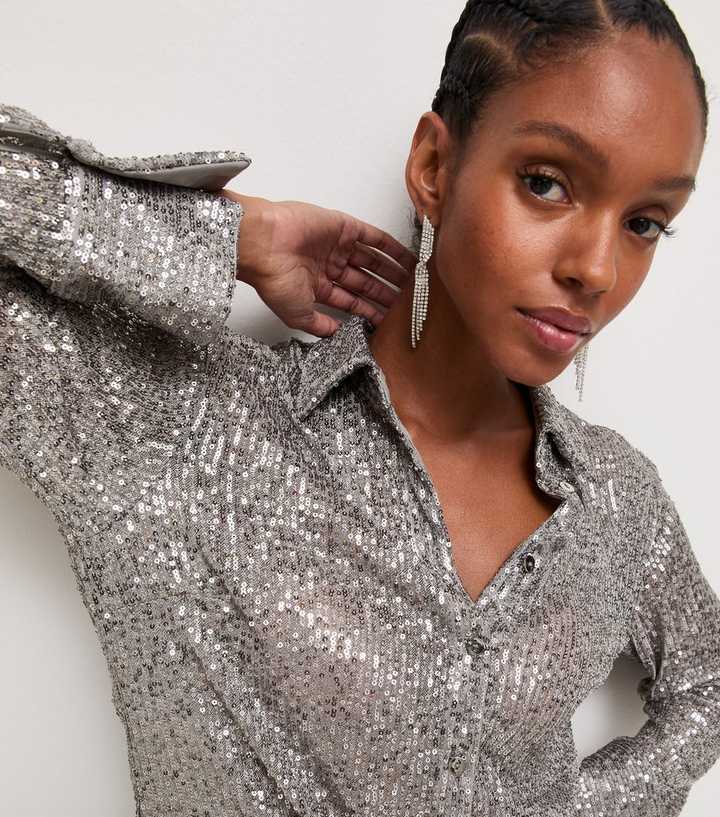 Silver Sequin Oversized Shirt