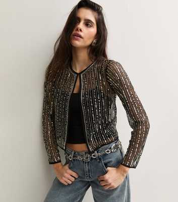 Black Semi Sheer Sequin Embellished Jacket