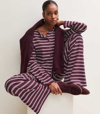 Red Cotton Rich Stripe Button Through Long Sleeve Top