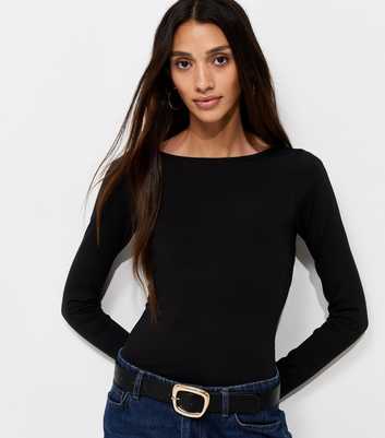 Black Jersey Long Sleeve Scoop Back Bodysuit