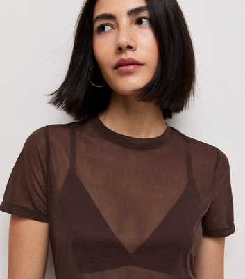 Dark Brown Semi Sheer Tissue Mesh T-Shirt