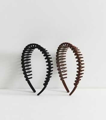 Pack Of 2 Black and Brown Flocked Toothcomb Headband
