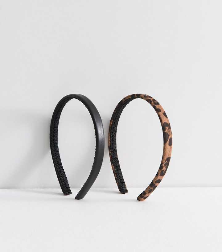 Brown Pack Of 2 Leopard Thin Headbands