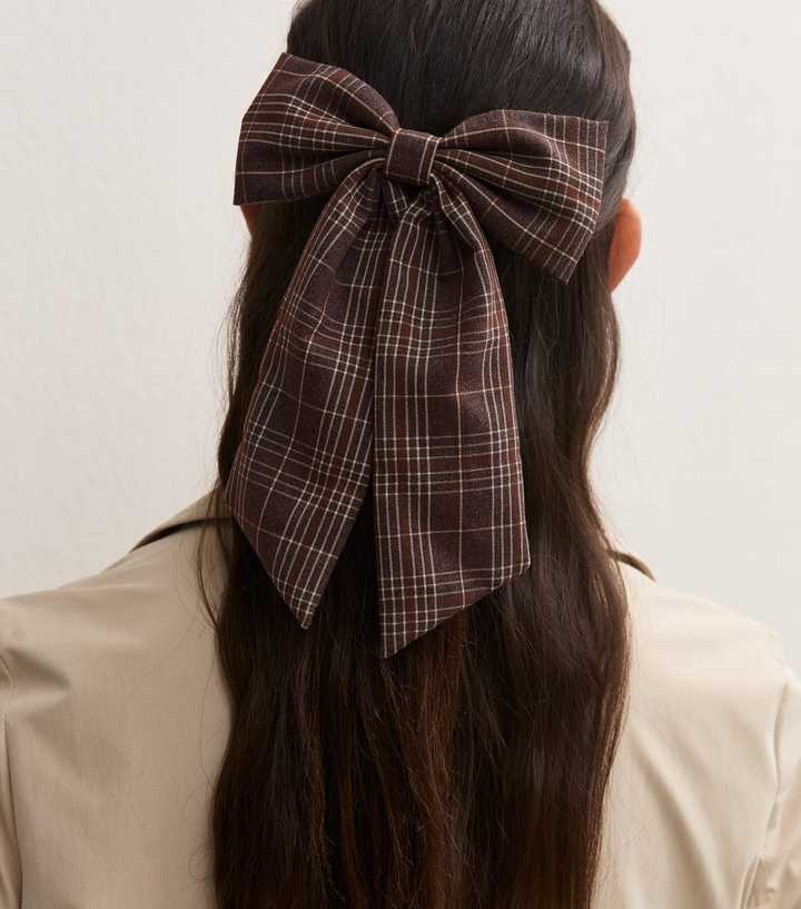 Brown Check Bow Hair Clip