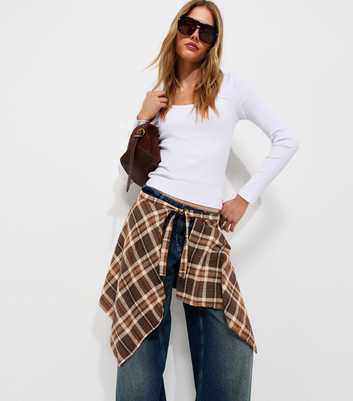 Brown Cotton Check Waist Bandana