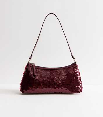 Dark Burgundy Sequin Embellished Shoulder Bag