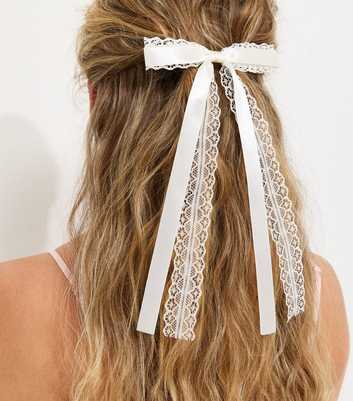 Cream Satin Lace Bow Hair Clip