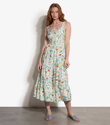 Apricot Cream Postcard Print Midi Dress