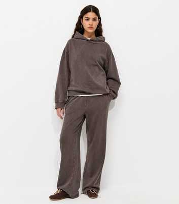 Brown Cotton Rich Acid Wash Wide Leg Joggers