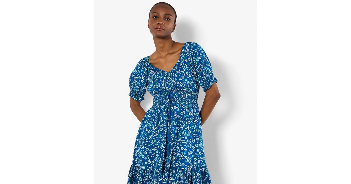 blue floral dresses with sleeves Lucille 3/4 Sleeve Dress Sandro Women's lyocell Flower Color:Ice Sage Wedding Dresses San Antonio Tx accented with self