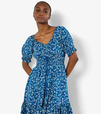 Apricot Blue Floral Print Mini Dress