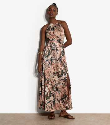 Apricot Tropical Print Midi Dress