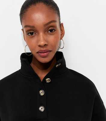 Black Cotton Rich Button Funnel Neck Sweatshirt