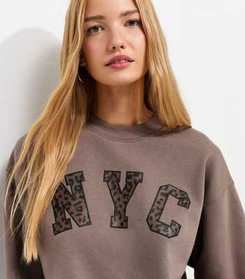 Light Brown Cotton Rich Leopard Print NYC Sweatshirt