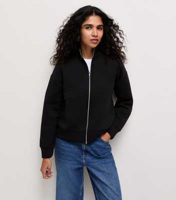 Black Scuba Zip Through Sweatshirt