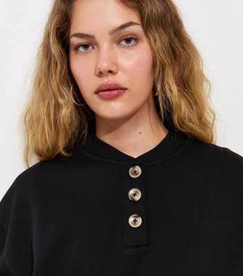 Black Cotton Rich Henley Collar Sweatshirt