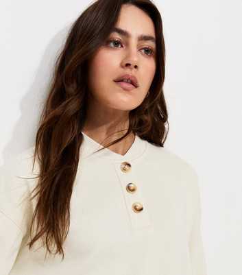 Cream Cotton Rich Henley Collar Sweatshirt