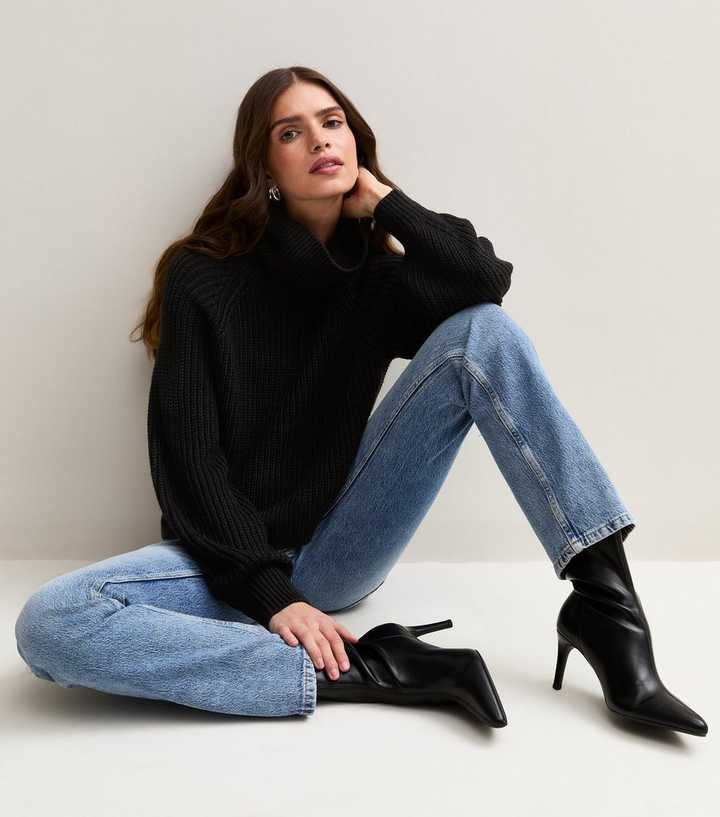 Black Faux Leather Pointed Sock Stiletto Ankle Boots