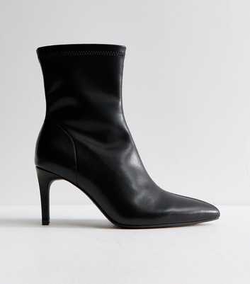 Black Faux Leather Pointed Sock Stiletto Ankle Boots