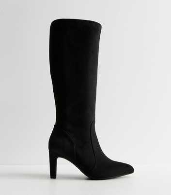 Black Faux Suede Knee High Boots