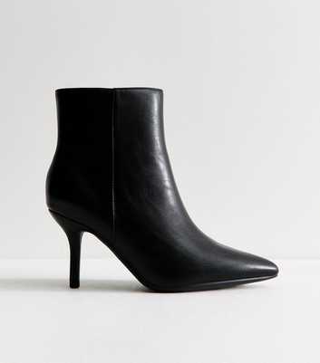 Wide Fit Black Faux Leather Pointed Toe Stiletto Ankle Boots