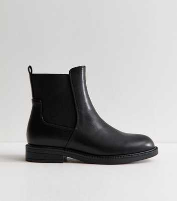 Wide Fit Black Faux Leather Suede Flat Boots