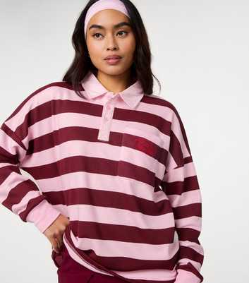 Pink Vanilla Pink Cotton Rich Striped Oversized Rugby Top
