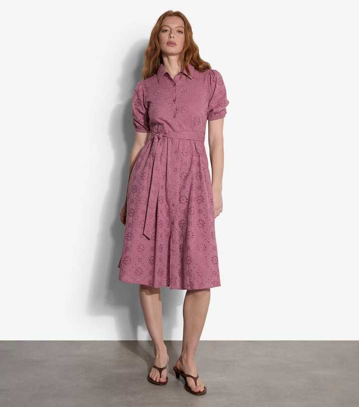 Apricot Light Burgundy Broderie Shirt Dress