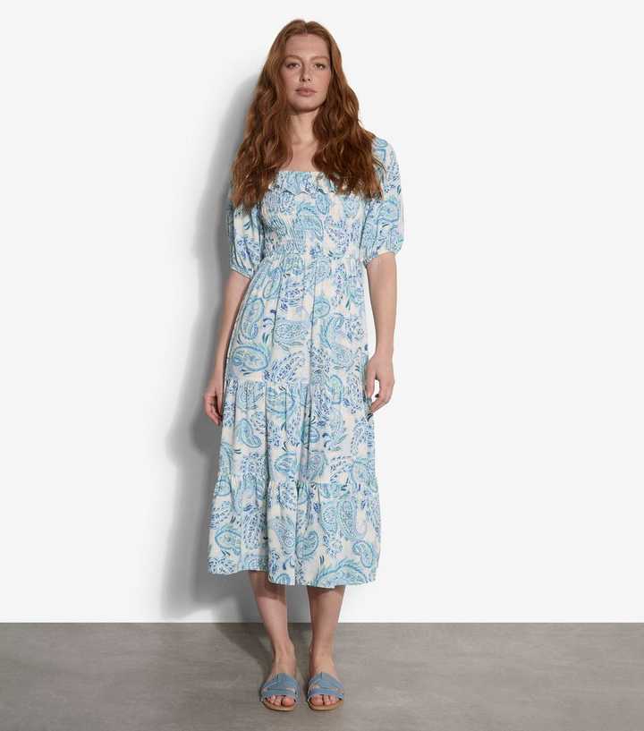 Apricot Blue Paisley Print Milkmaid Dress
