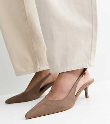Light Brown Faux Suede Pointed Toe Slingback Pumps