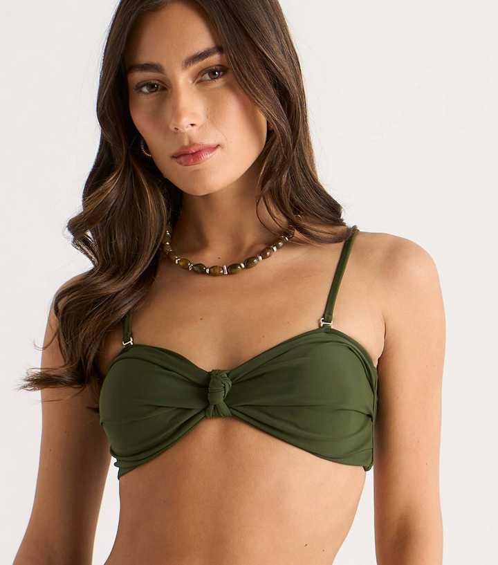 Gini London Dark Khaki Knotted Bandeau Bikini Top