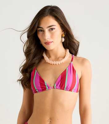 Gini London Pink Striped Tie Back Bikini Top