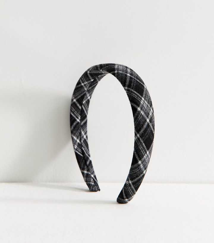 Black Check Pattern Padded Headband