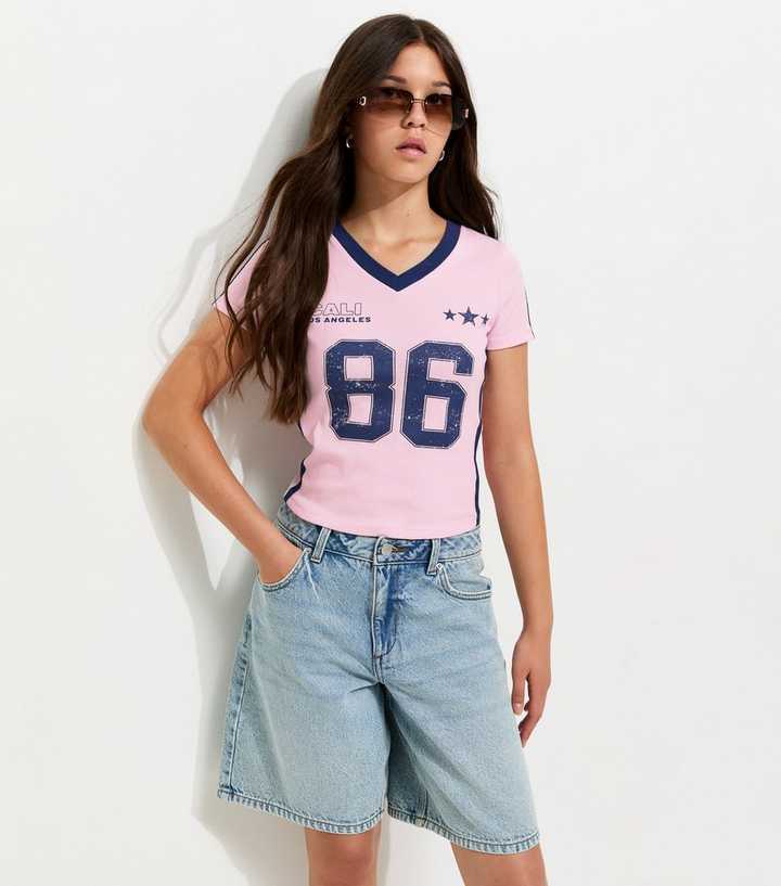 Girls Light Pink Cotton Cali 86 Fitted Football Top