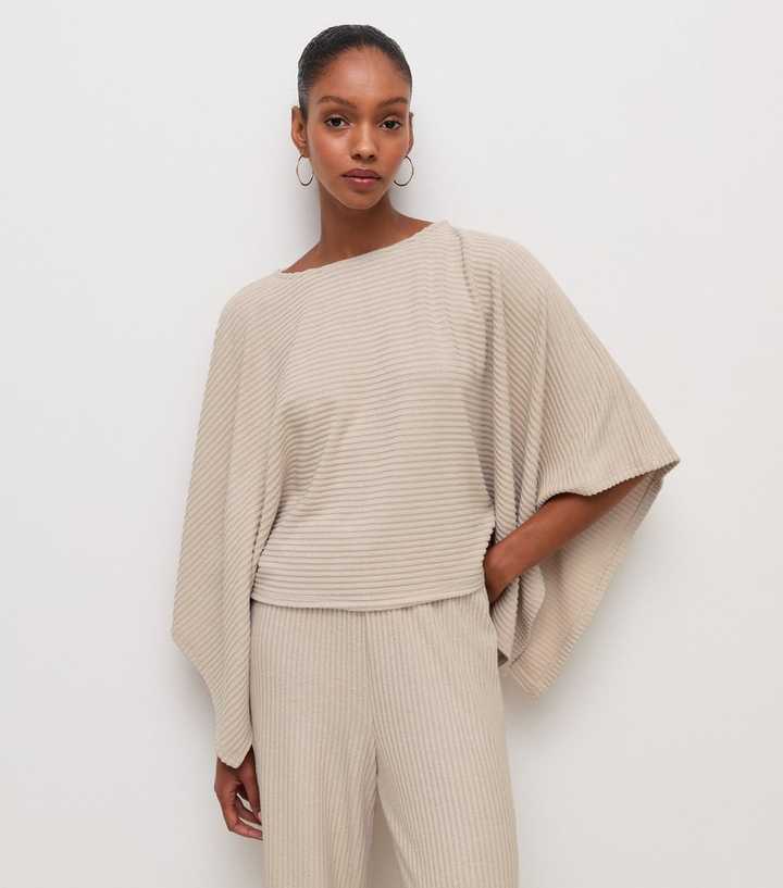 Cream Soft Touch Ribbed Cape Top