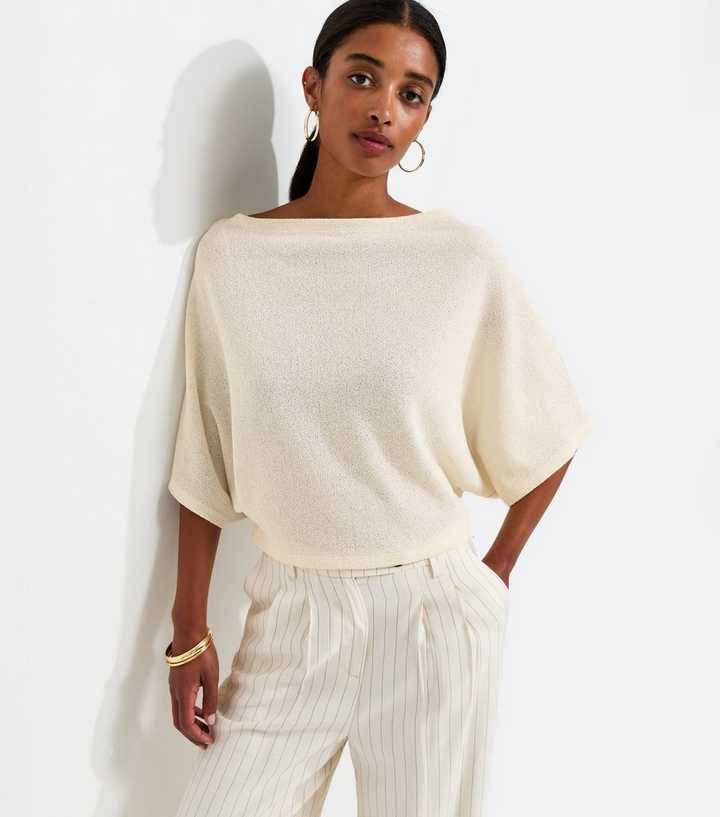 Off White Slash Neck Textured Cape