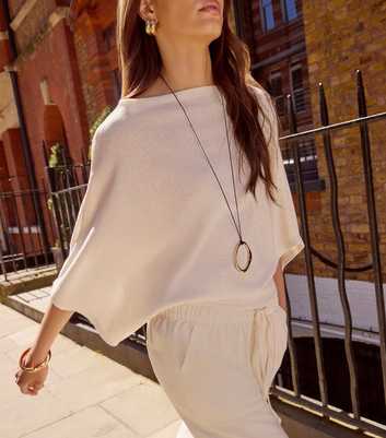 Off White Slash Neck Textured Batwing Top